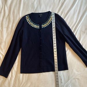 Talbots Navy Embellished Crewneck Cardigan
